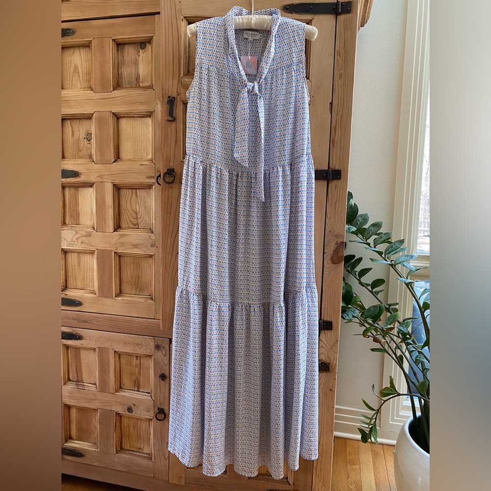 Elegant Blue and White Sleeveless Dress